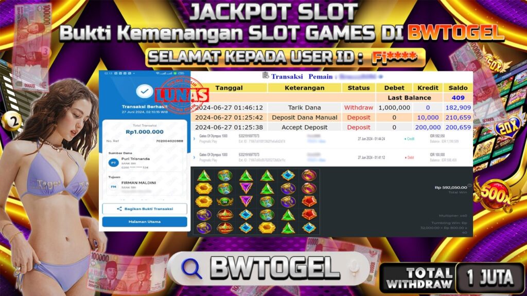 BUKTI JACKPOT SLOT GATES OF OLYMPUS 1000 TERPERCAYA DI INDONESIA TGL 27-06-2024