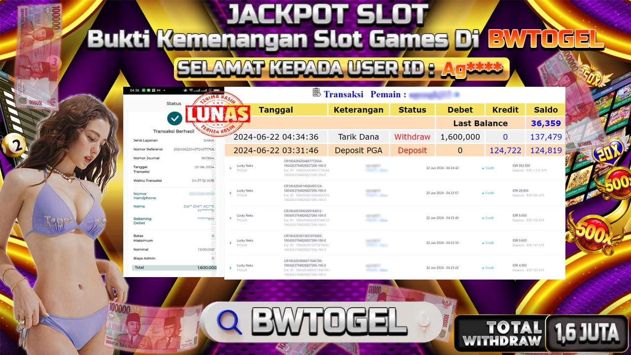 BUKTI JACKPOT SLOT LUCKY NEKO TERPERCAYA DI INDONESIA TGL 22-06-2024