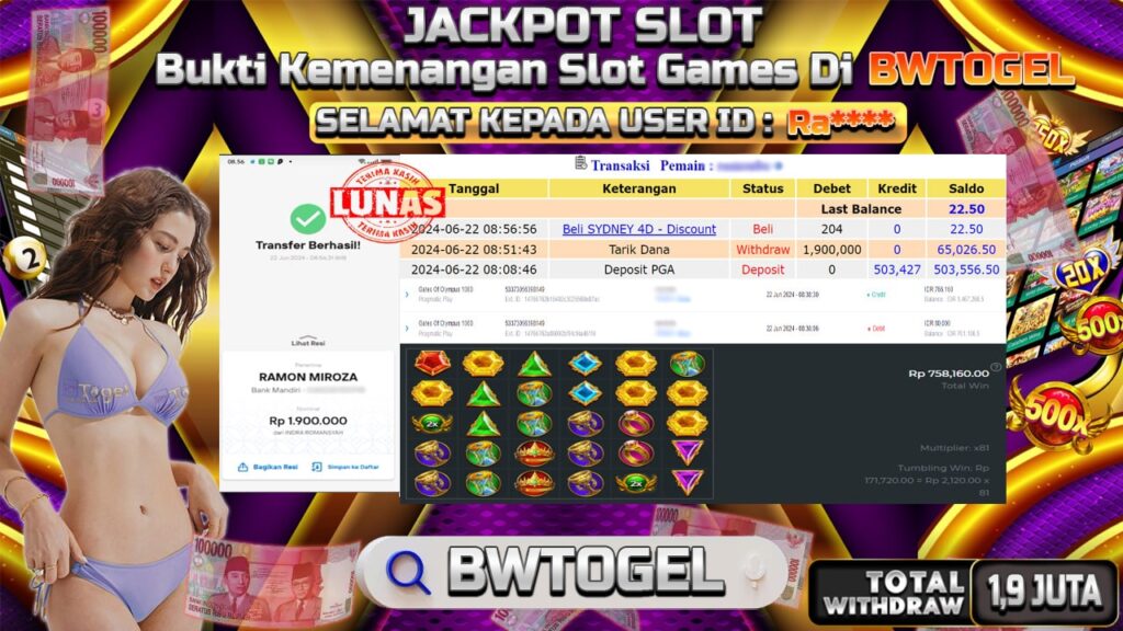 BUKTI JACKPOT SLOT GATES OF OLYMPUS 1000 TERPERCAYA DI INDONESIA TGL 22-06-2024