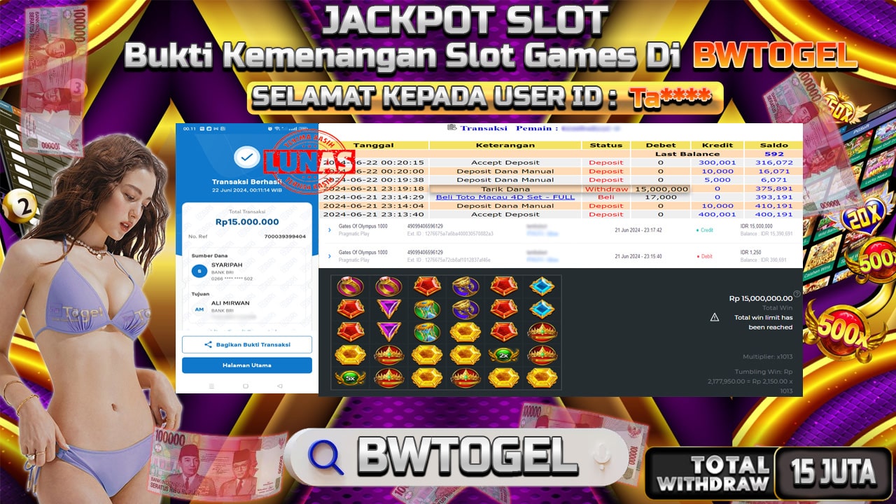 BUKTI JACKPOT SLOT GATES OF OLYMPUS 1000 TERPERCAYA DI INDONESIA TGL 22-06-2024