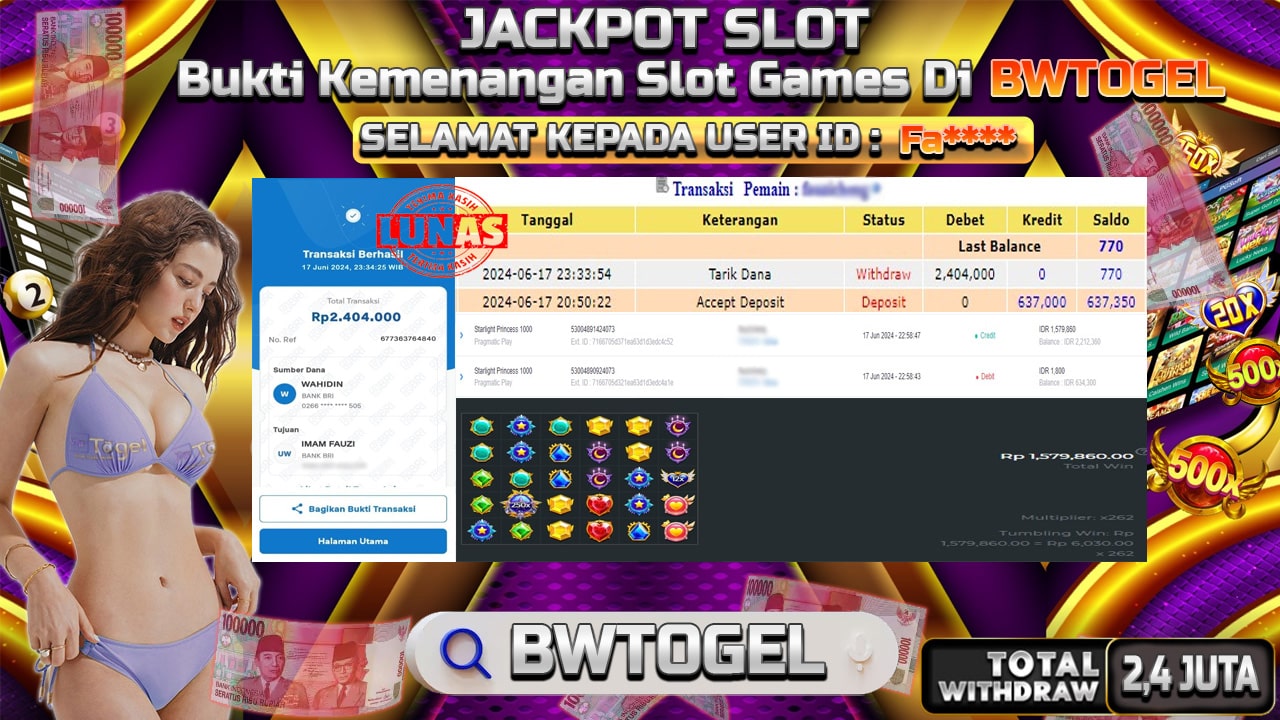 BUKTI JACKPOT SLOT STARLIGHT PRINCESS 1000 TERPERCAYA DI INDONESIA TGL 18-06-2024