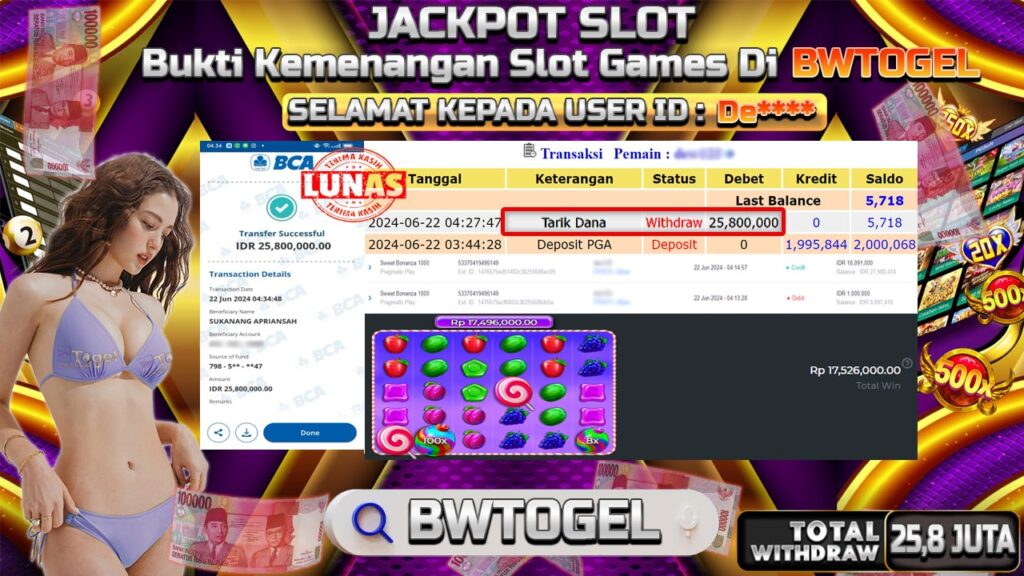 BUKTI JACKPOT SLOT SWEET BONANZA 1000 TERPERCAYA DI INDONESIA TGL 22-06-2024