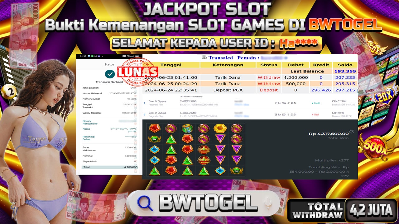 BUKTI JACKPOT SLOT GATES OF OLYMPUS TERPERCAYA DI INDONESIA TGL 25-06-2024