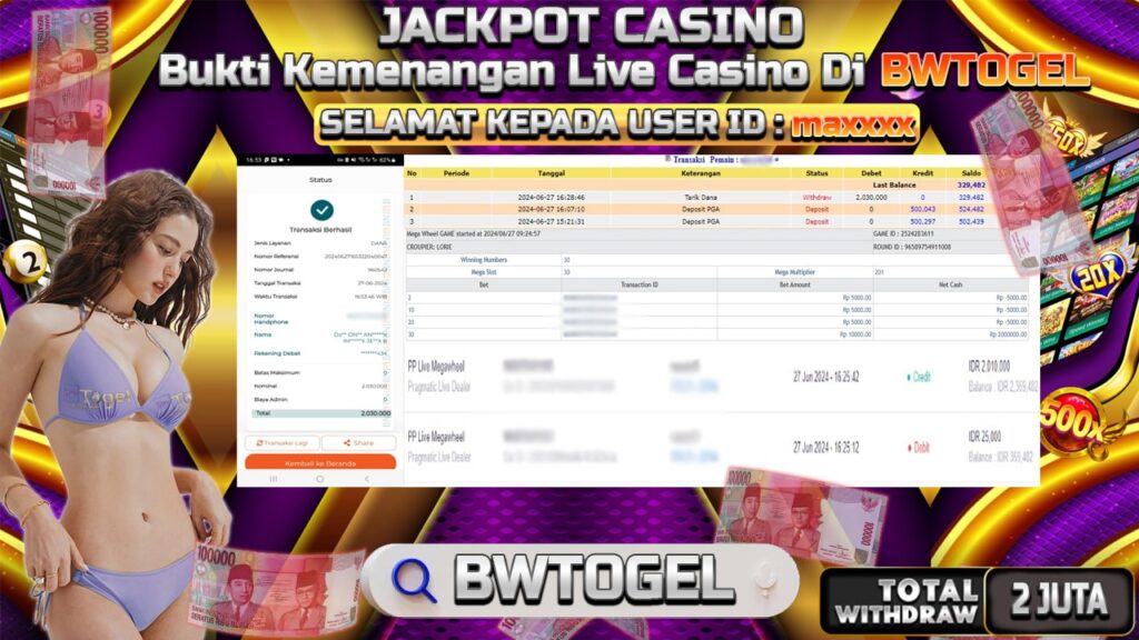 BUKTI JACKPOT LIVE CASINO MEGA WHEEL TERPERCAYA DI INDONESIA TGL 27-06-2024