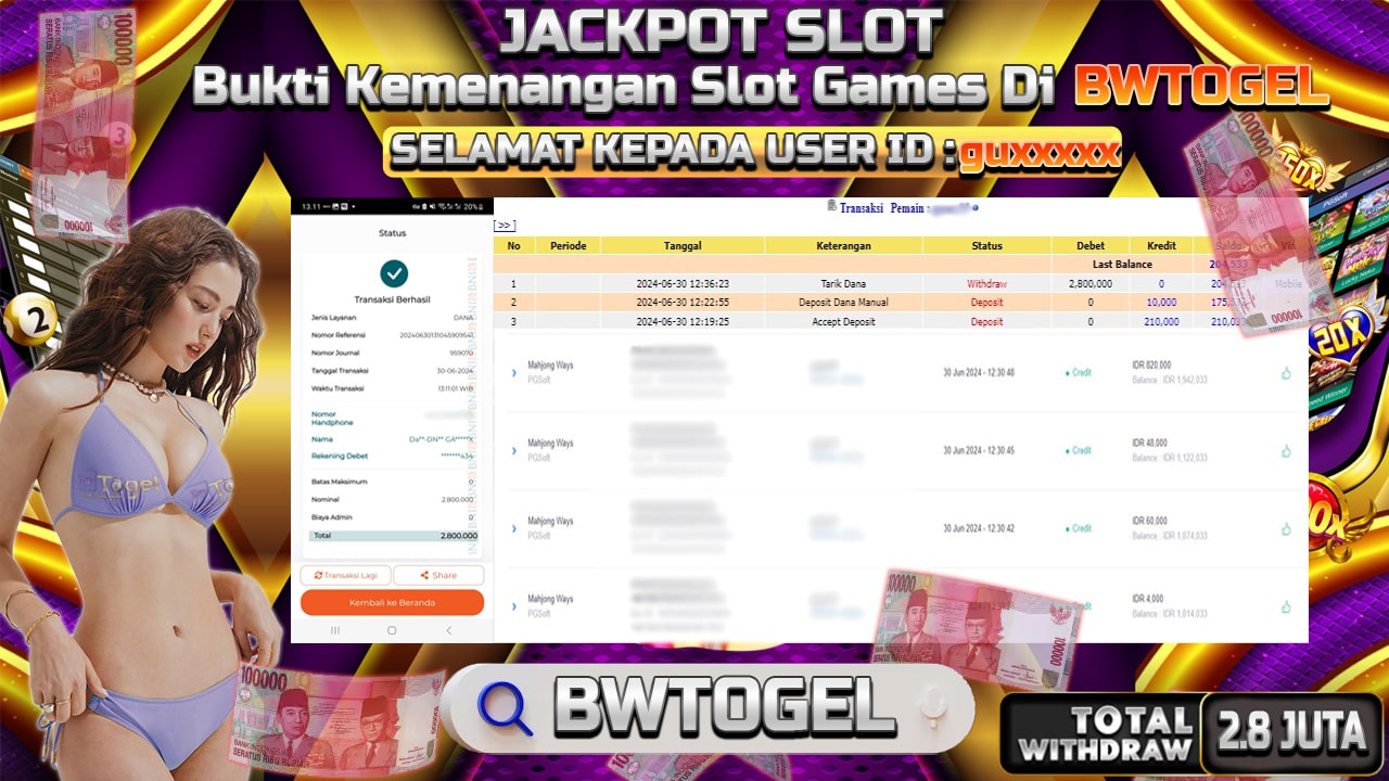 BUKTI JACKPOT SLOT MAHJONG WAYS TERPERCAYA DI INDONESIA TGL 30-06-2024