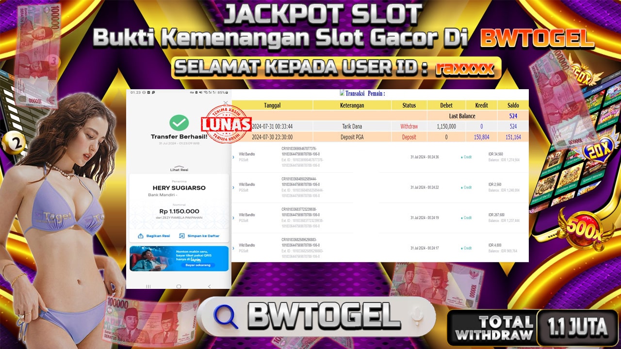 BUKTI JACKPOT SLOT WILD BANDITO TERPERCAYA DI INDONESIA TGL 31-07-2024