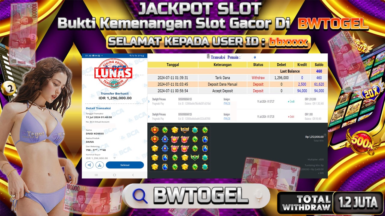 BUKTI JACKPOT SLOT STARLIGHT PRINCESS TERPERCAYA DI INDONESIA TGL 11-07-2024