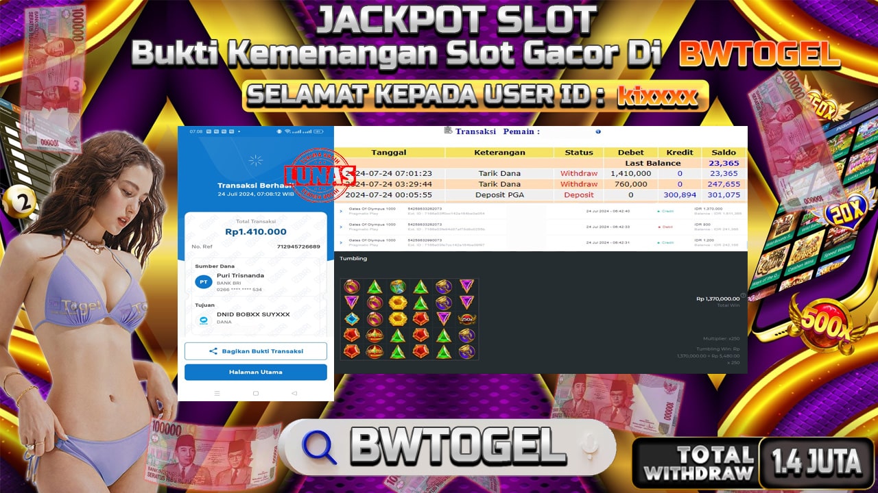 BUKTI JACKPOT SLOT GATES OF OLYMPUS 1000 TERPERCAYA DI INDONESIA TGL 24-07-2024