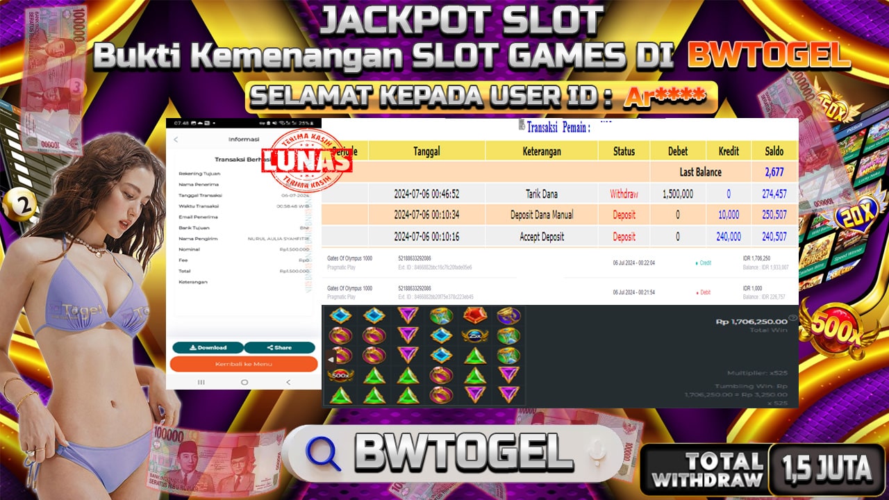 BUKTI JACKPOT SLOT GATES OF OLYMPUS 1000 TERPERCAYA DI INDONESIA TGL 06-07-2024