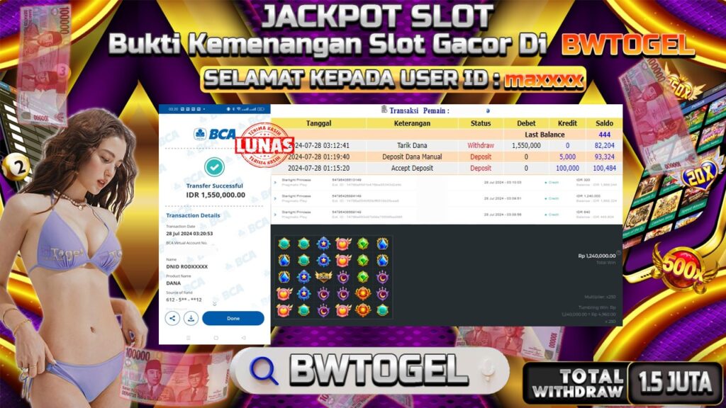 BUKTI JACKPOT SLOT STARLIGHT PRINCESS TERPERCAYA DI INDONESIA TGL 28-07-2024