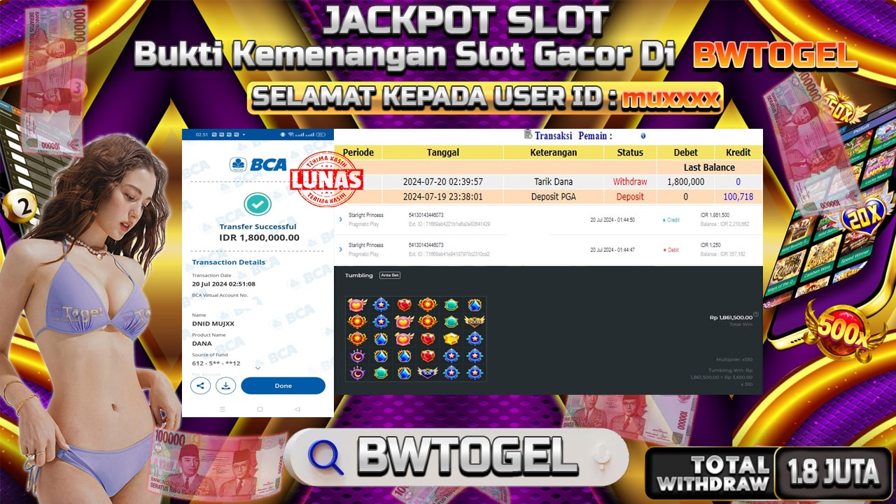 BUKTI JACKPOT SLOT STARLIGHT PRINCESS TERPERCAYA DI INDONESIA TGL 20-07-2024