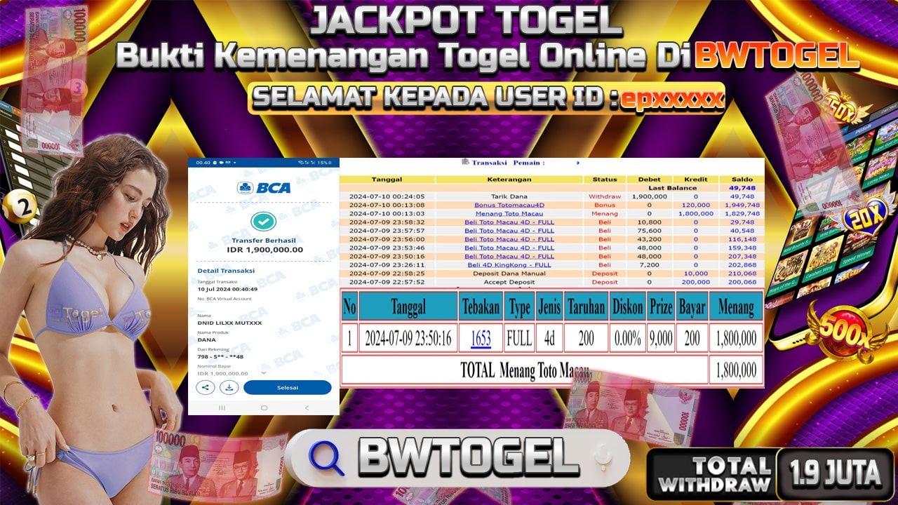 BUKTI JACKPOT TOGEL TOTO MACAU TERPERCAYA DI INDONESIA TGL 10-07-2024