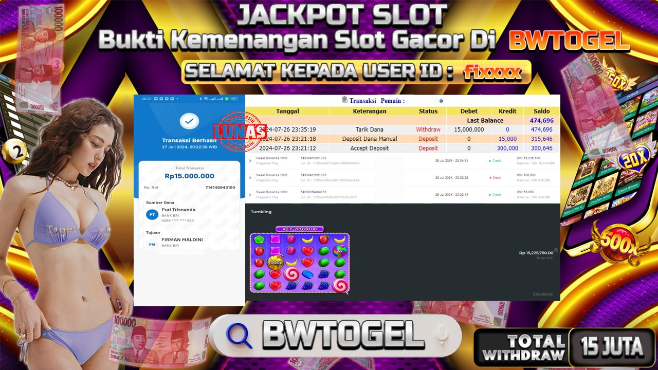 BUKTI JACKPOT SLOT SWEET BONANZA 1000 TERPERCAYA DI INDONESIA TGL 27-07-2024