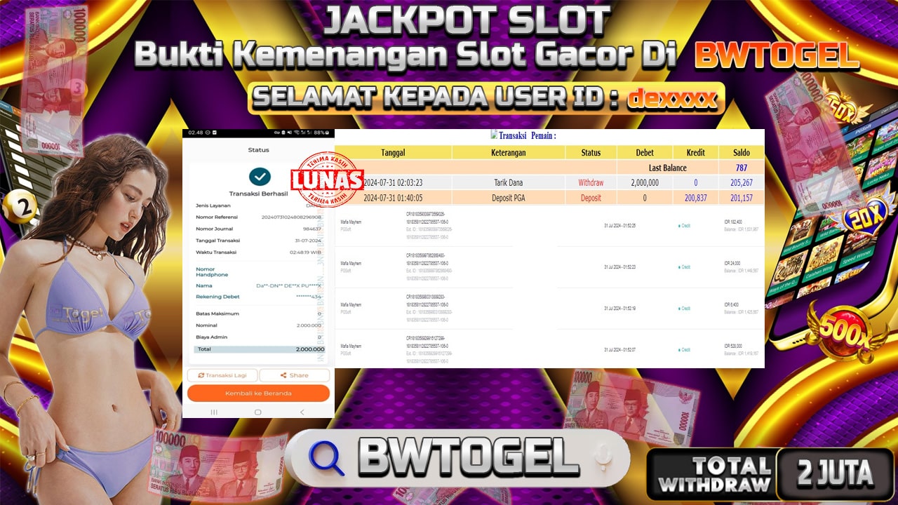 BUKTI JACKPOT SLOT MAFIA MAHYEM TERPERCAYA DI INDONESIA TGL 31-07-2024