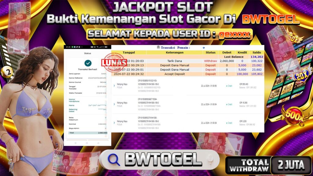 BUKTI JACKPOT SLOT MAHJONG WAYS TERPERCAYA DI INDONESIA TGL 22-07-2024