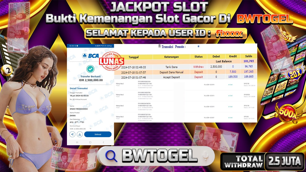 BUKTI JACKPOT SLOT MAHJONG WAYS 2 TERPERCAYA DI INDONESIA TGL 18-07-2024