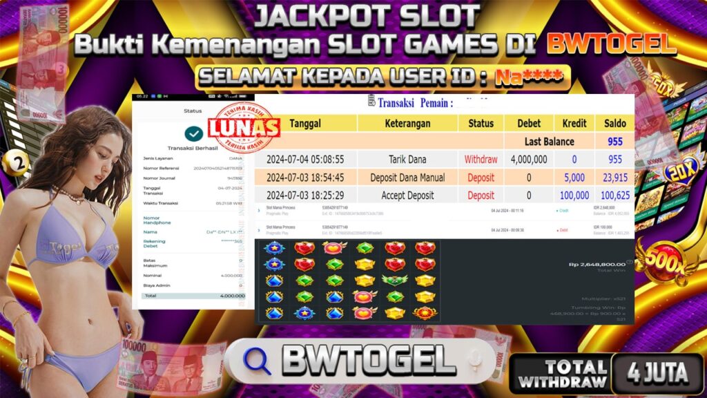 BUKTI JACKPOT SLOT MANIA PRINCESS TERPERCAYA DI INDONESIA TGL 04-07-2024