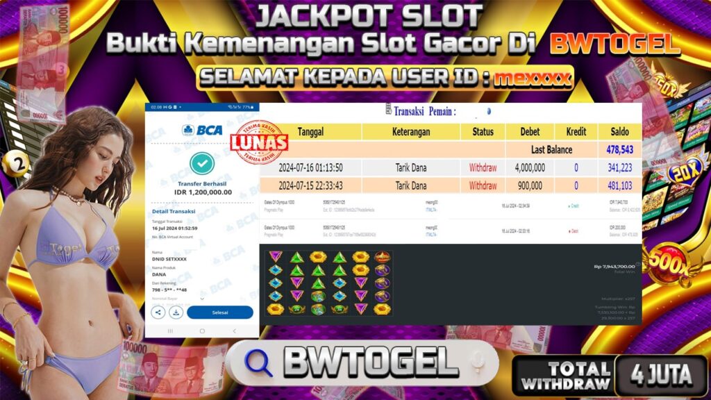 BUKTI JACKPOT SLOT GATES OF OLYMPUS 1000 TERPERCAYA DI INDONESIA TGL 16-07-2024