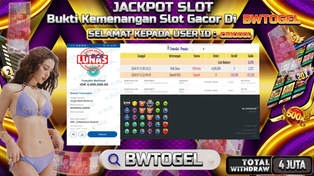 BUKTI JACKPOT SLOT STARLIGHT PRINCESS 1000 TERPERCAYA DI INDONESIA TGL 13-07-2024