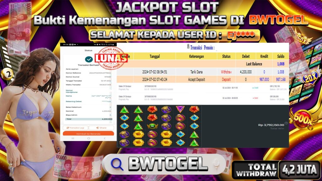 BUKTI JACKPOT SLOT GATES OF OLYMPUS TERPERCAYA DI INDONESIA TGL 02-07-2024