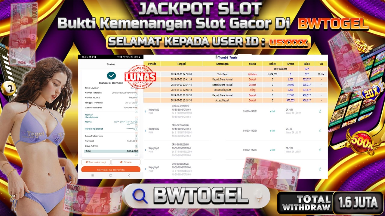 BUKTI JACKPOT SLOT MAHJONG WAYS 2 TERPERCAYA DI INDONESIA TGL 20-07-2024