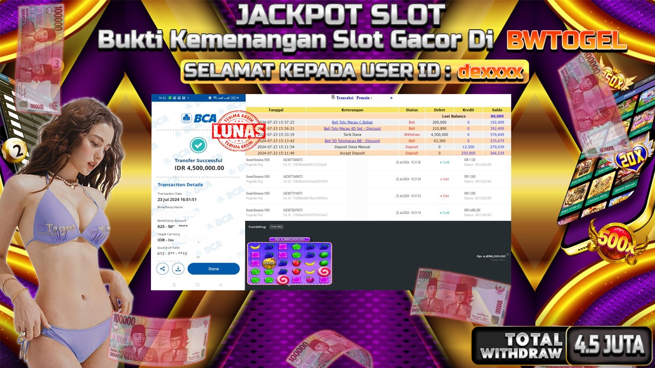 BUKTI JACKPOT SLOT SWEET BONANZA 1000 TERPERCAYA DI INDONESIA TGL 23-07-2024