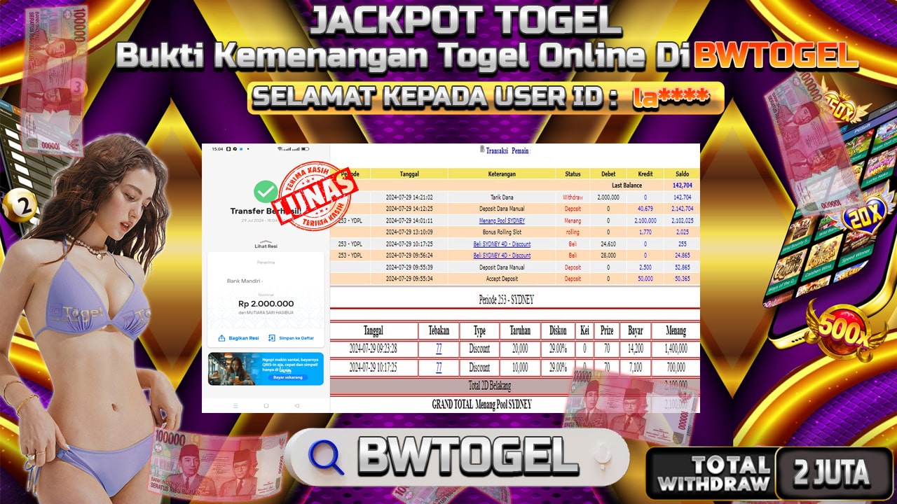 BUKTI JACKPOT TOGEL ONLINE POOL SYDNEY TERPERCAYA DI INDONESIA TGL 29-07-2024