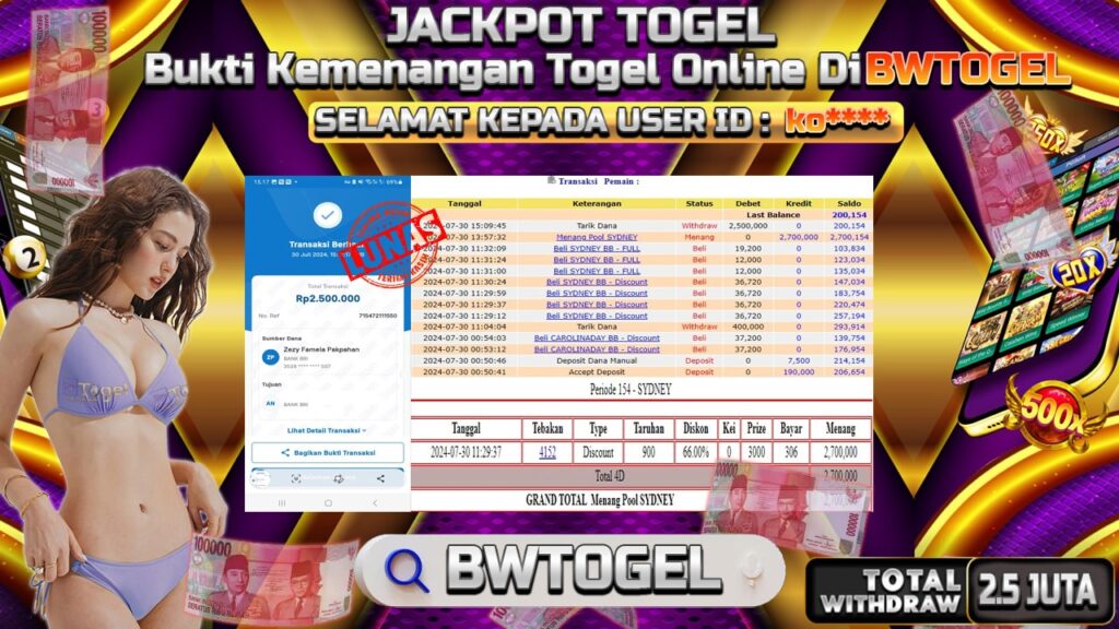 BUKTI JACKPOT TOGEL ONLINE POOL SYDNEY TERPERCAYA DI INDONESIA TGL 30-07-2024