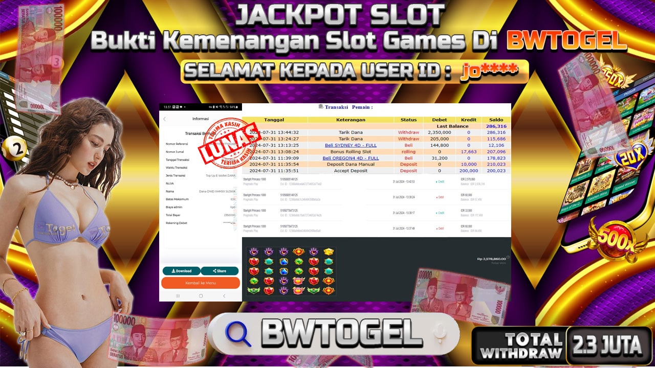 BUKTI JACKPOT SLOT STARLIGHT PRINCESS 1000 TERPERCAYA DI INDONESIA TGL 31-07-2024