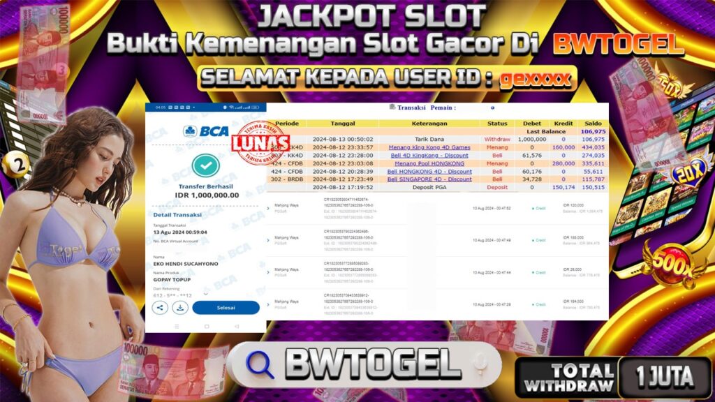 BUKTI JACKPOT SLOT MAHJONG WAYS TERPERCAYA DI INDONESIA TGL 13-08-2024