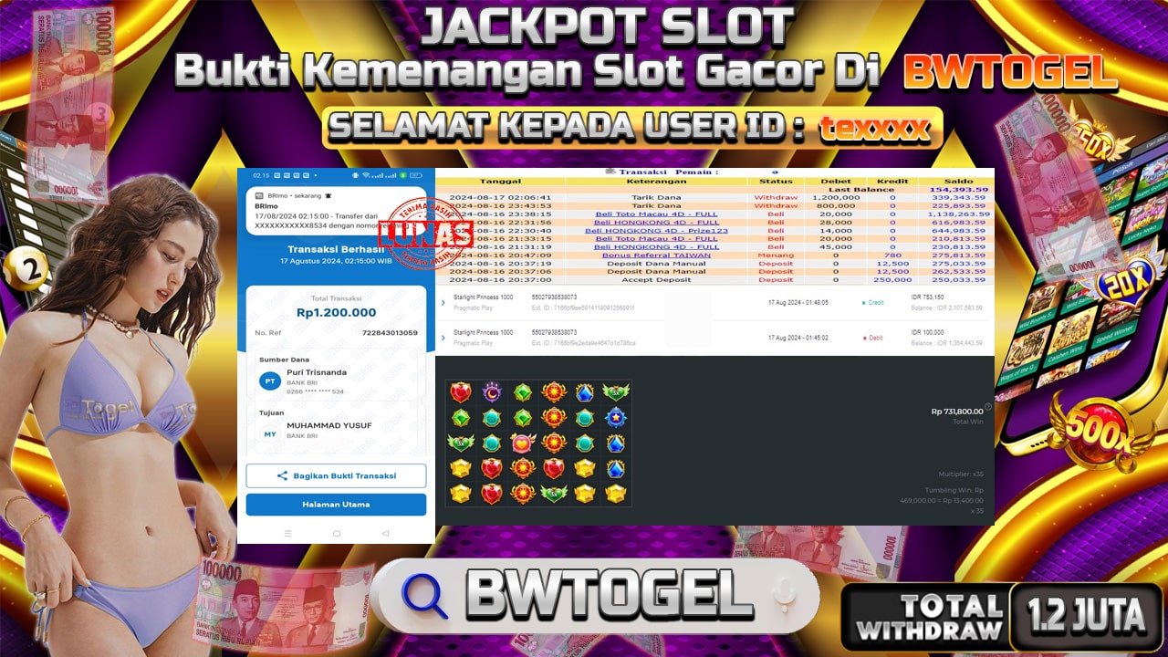 BUKTI JACKPOT SLOT STARLIGHT PRINCESS 1000 TERPERCAYA DI INDONESIA TGL 17-08-2024