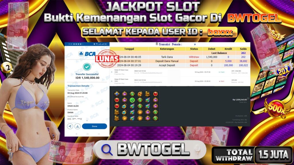 BUKTI JACKPOT SLOT GATES OF GATOT KACA 1000 TERPERCAYA DI INDONESIA TGL 04-08-2024