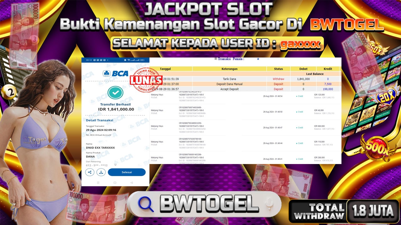 BUKTI JACKPOT SLOT MAHJONG WAYS TERPERCAYA DI INDONESIA TGL 29-08-2024