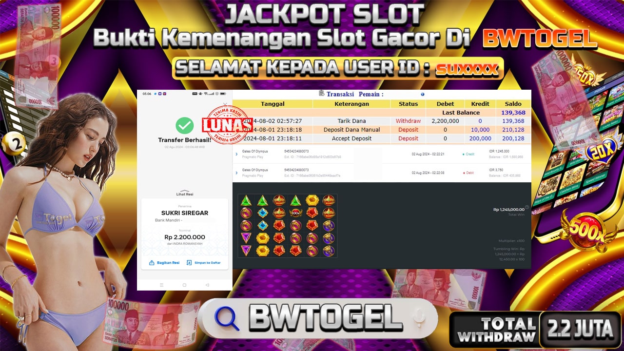 BUKTI JACKPOT SLOT GATES OF OLYMPUS TERPERCAYA DI INDONESIA TGL 02-08-2024