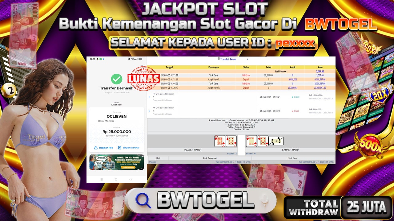 BUKTI JACKPOT SPEED BACCARAT 1 TERPERCAYA DI INDONESIA TGL 05-08-2024