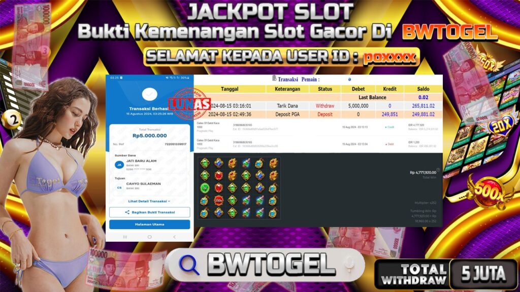 BUKTI JACKPOT SLOT GATES OF GATOT KACA 1000 TERPERCAYA DI INDONESIA TGL 15-08-2024