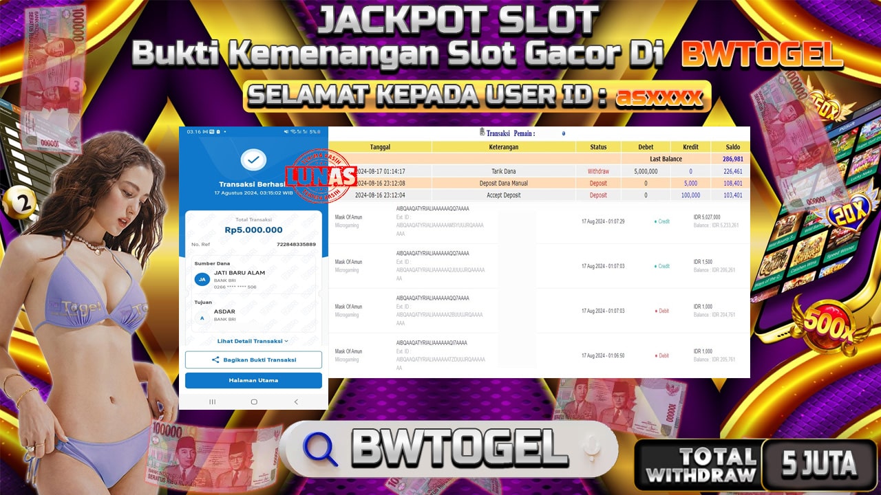 BUKTI JACKPOT SLOT MASK OF AMUN TERPERCAYA DI INDONESIA TGL 16-08-2024