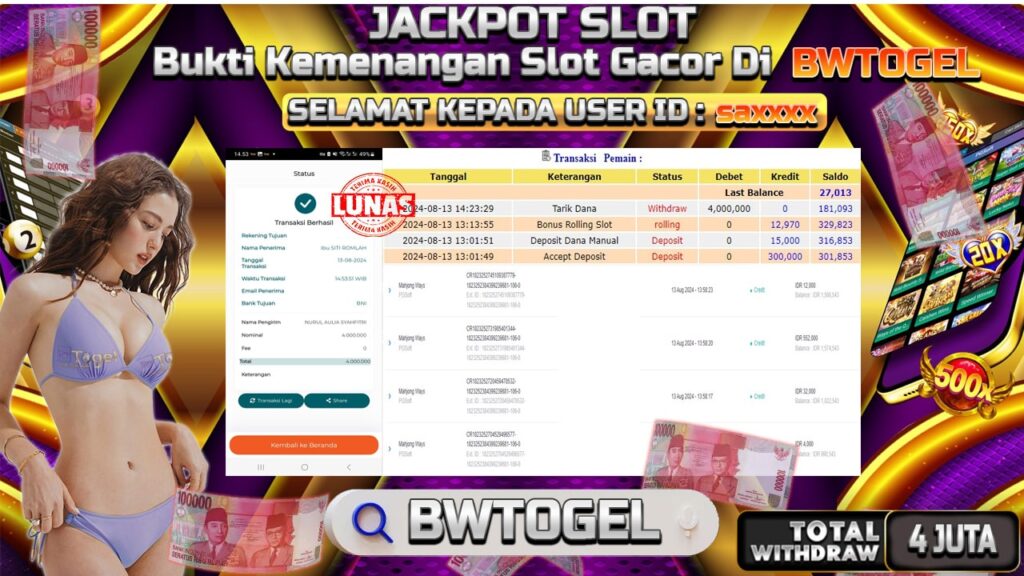 BUKTI JACKPOT SLOT MAHJONG WAYS TERPERCAYA DI INDONESIA TGL 13-08-2024