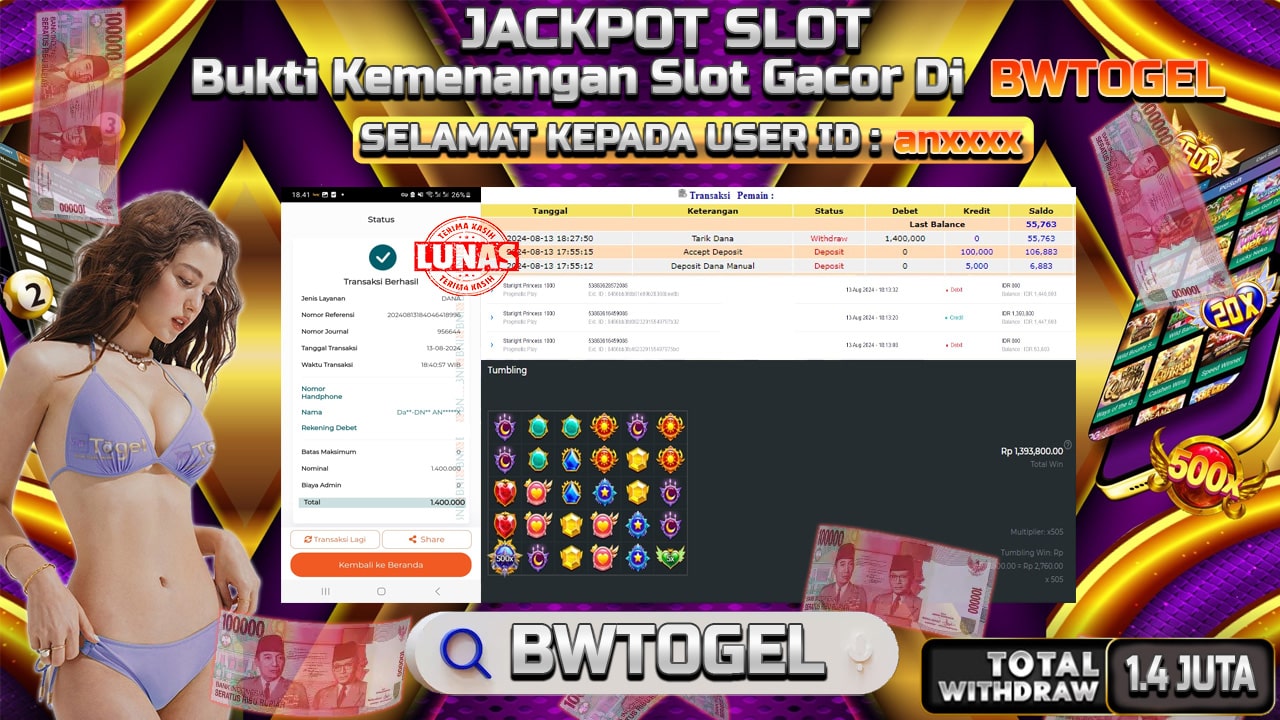 BUKTI JACKPOT SLOT STARLIGHT PRINCESS 1000 TERPERCAYA DI INDONESIA TGL 13-08-2024