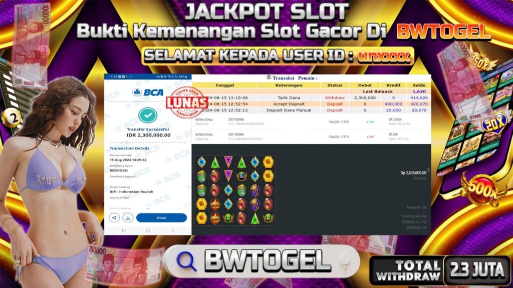 BUKTI JACKPOT SLOT MANIA OLYMPUS TERPERCAYA DI INDONESIA TGL 15-08-2024