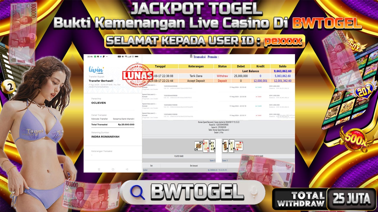 BUKTI JACKPOT LIVE CASINO SPEED  BACCARAT 2 KOREAN TERPERCAYA DI INDONESIA TGL 11-08-2024