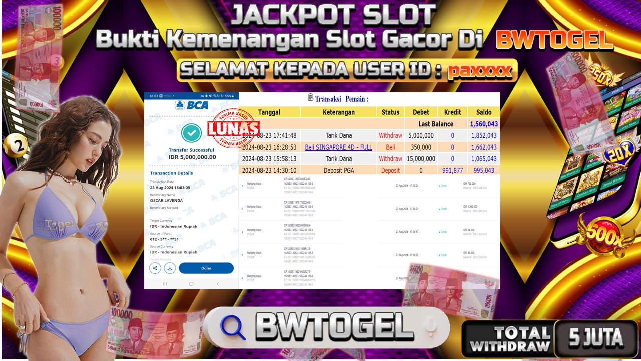 BUKTI JACKPOT SLOT MAHJONG WAYS TERPERCAYA DI INDONESIA TGL 23-08-2024