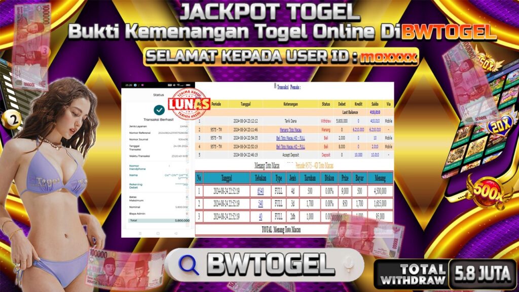 BUKTI JACKPOT TOGEL ONLINE TOTO MACAU 4D TERPERCAYA DI INDONESIA TGL 24-08-2024