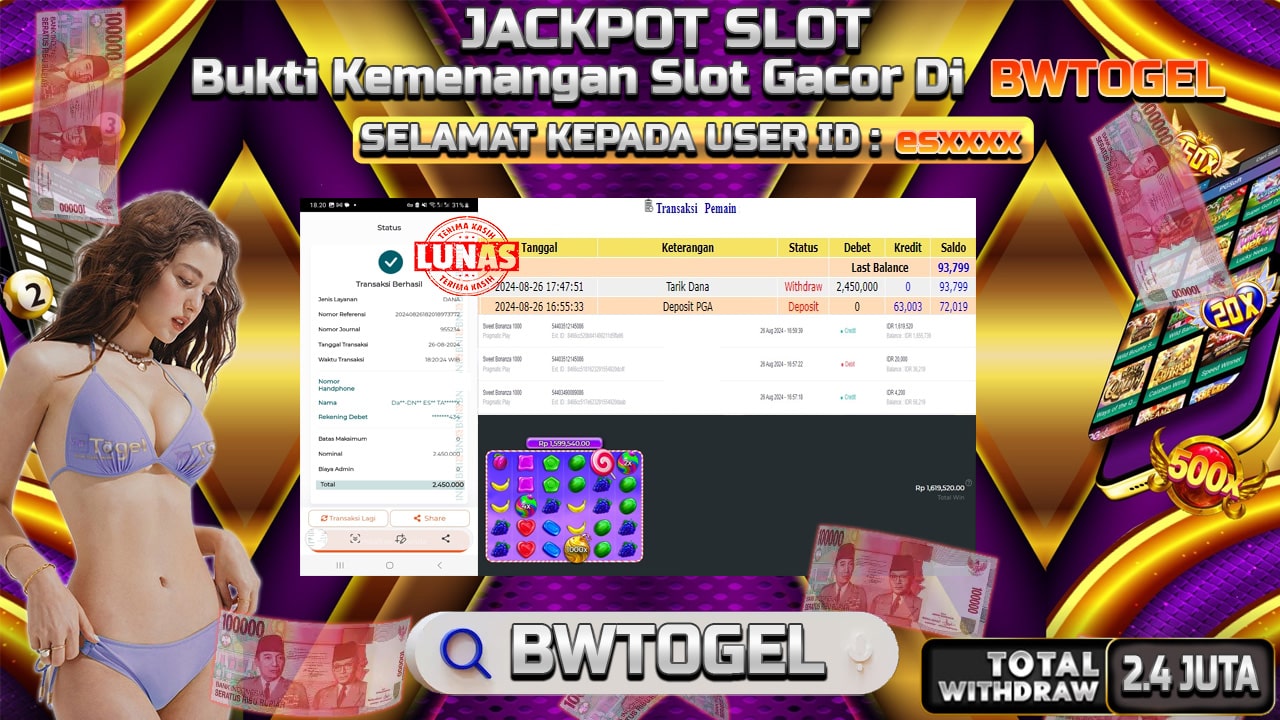 BUKTI JACKPOT SLOT SWEET BONANZA 1000 TERPERCAYA DI INDONESIA TGL 26-08-2024