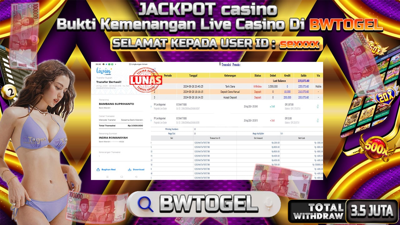 BUKTI JACKPOT LIVE CASINO MEGAWHEEL TERPERCAYA DI INDONESIA TGL 28-08-2024