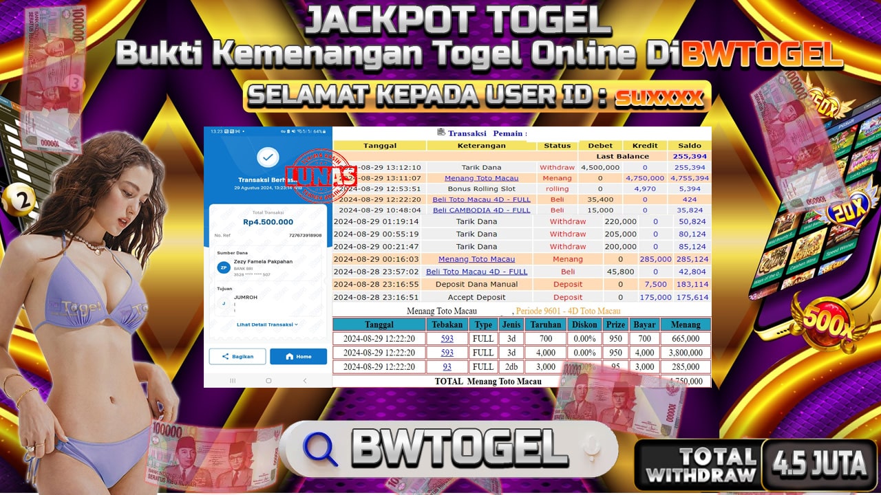 BUKTI JACKPOT TOGEL ONLINE TOTO MACAU 4D TERPERCAYA DI INDONESIA TGL 29-08-2024