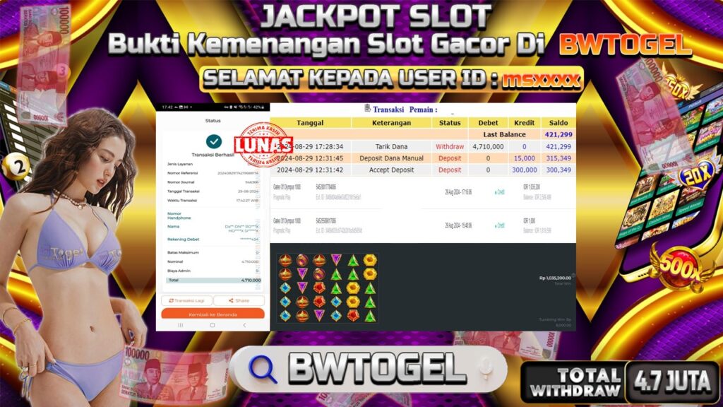 BUKTI JACKPOT SLOT GATES OF OLYMPUS 1000 TERPERCAYA DI INDONESIA TGL 29-08-2024