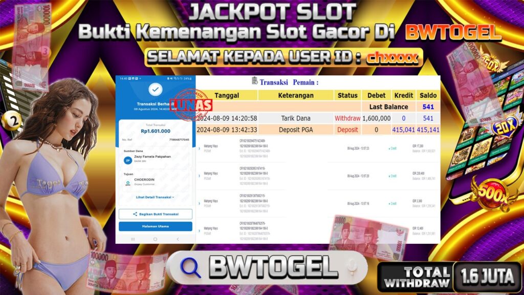 BUKTI JACKPOT SLOT MAHJONG WAYS TERPERCAYA DI INDONESIA TGL 09-08-2024